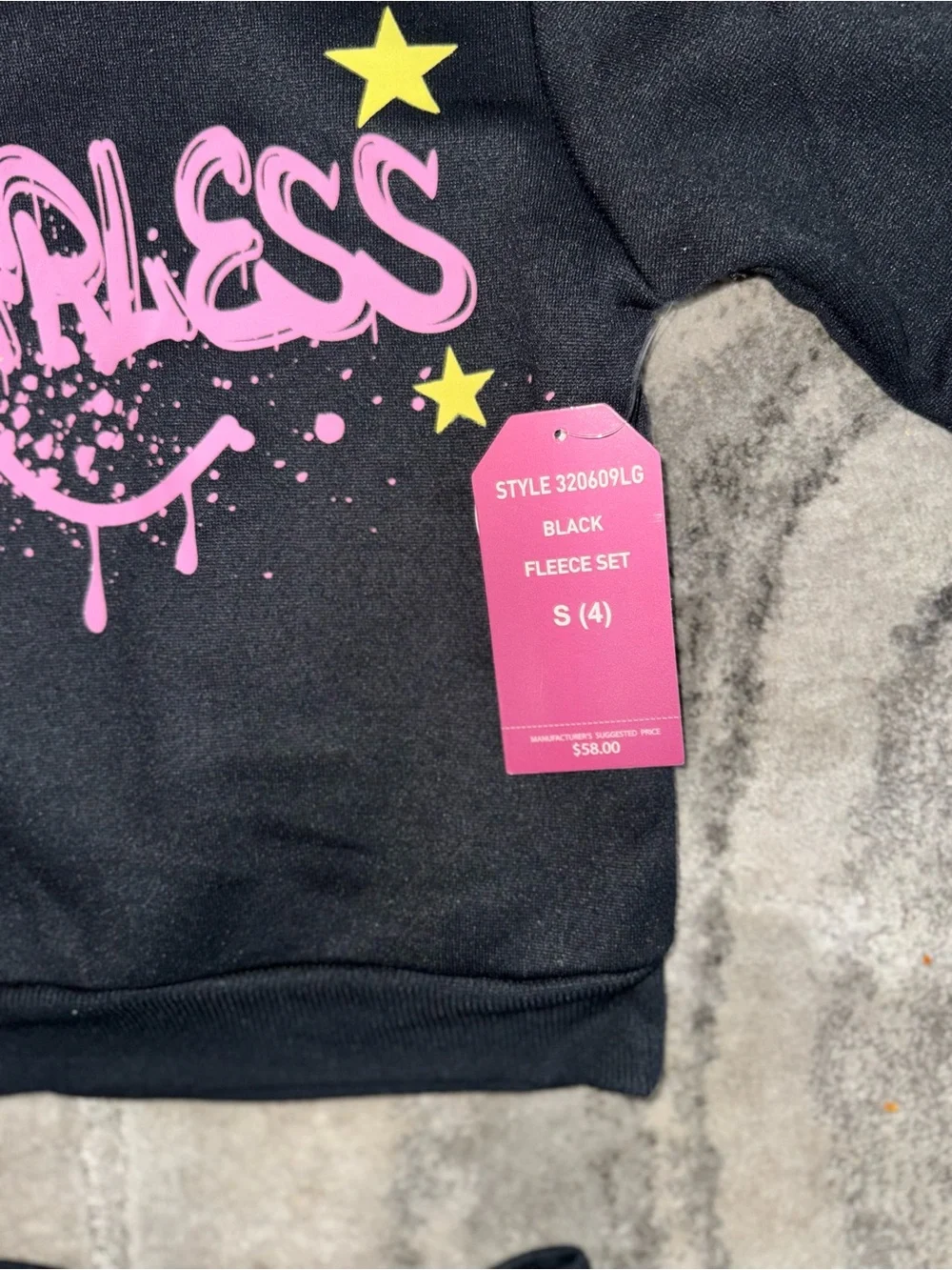 Black 'Fearless' Hoodie & Jogger Set with Neon Graphics
